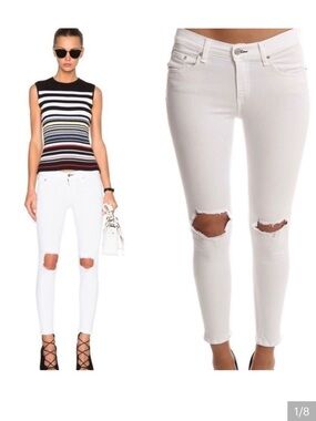 Rag & Bone White Distressed Capri Jeans